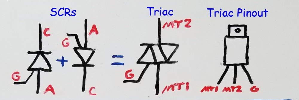 Triac symbol and pinouts