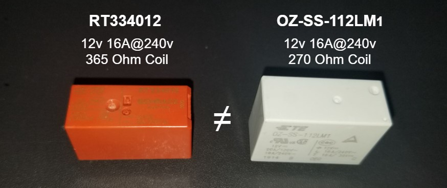 TE RT334012 and OZ-SS-112LM1 are not electrical equivalents