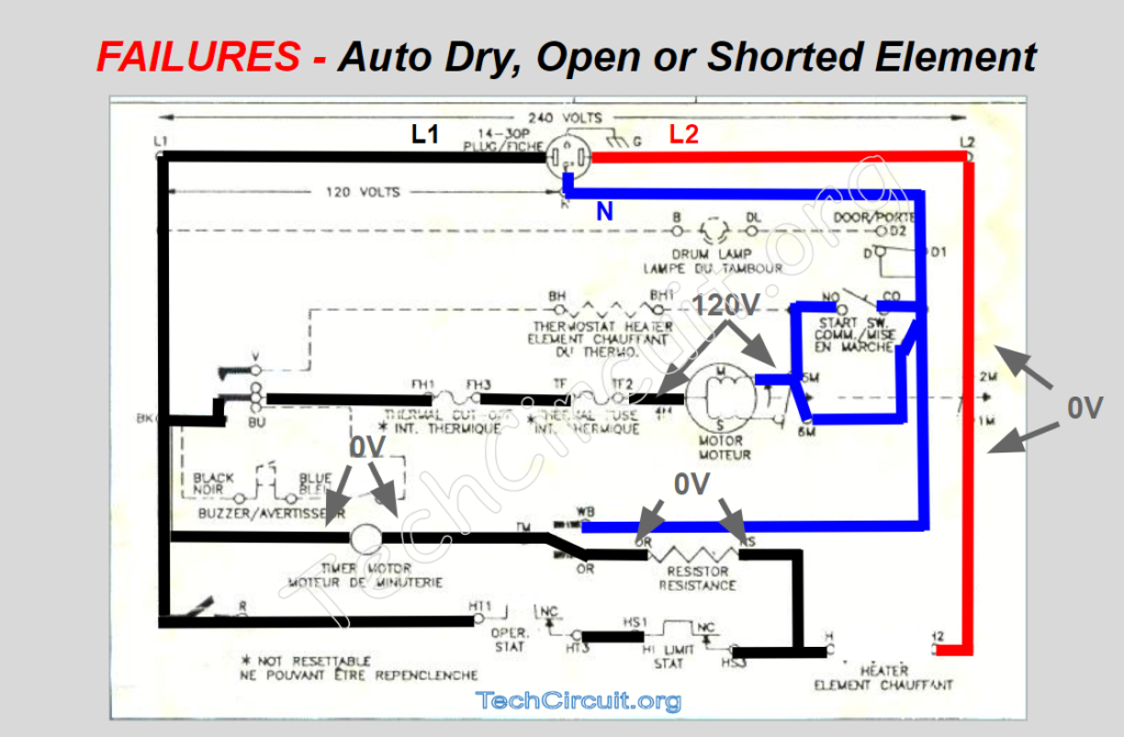 Whirlpool Dryer Schematic- Auto Dry - Open or Shorted Element