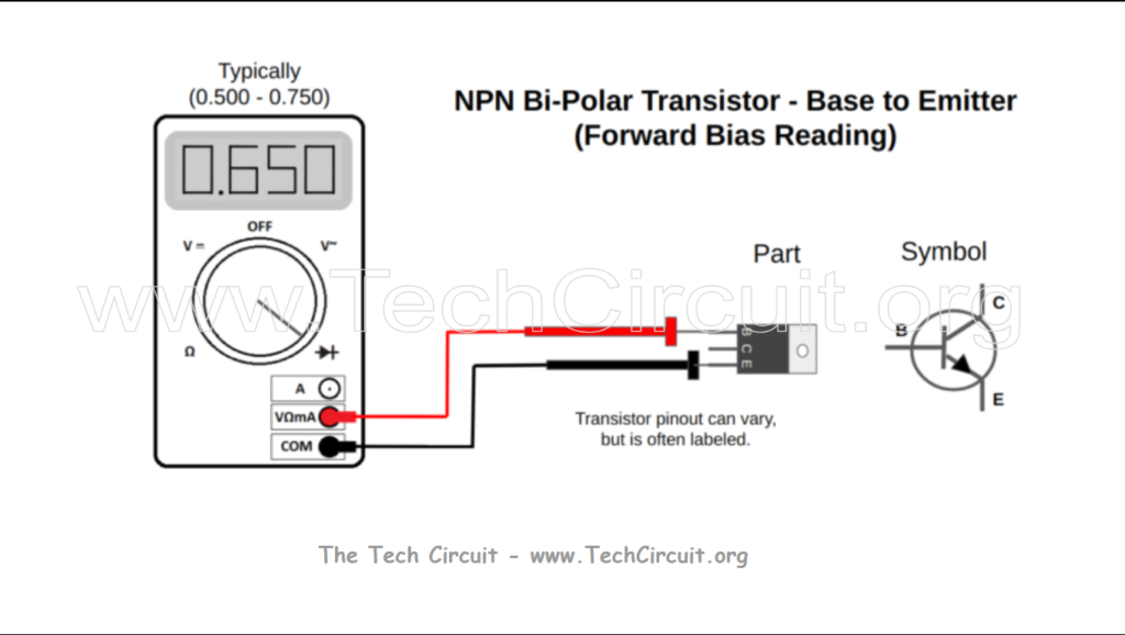 How to test a transistor with a Multimeter - PNP Base to Emitter Forward Bias