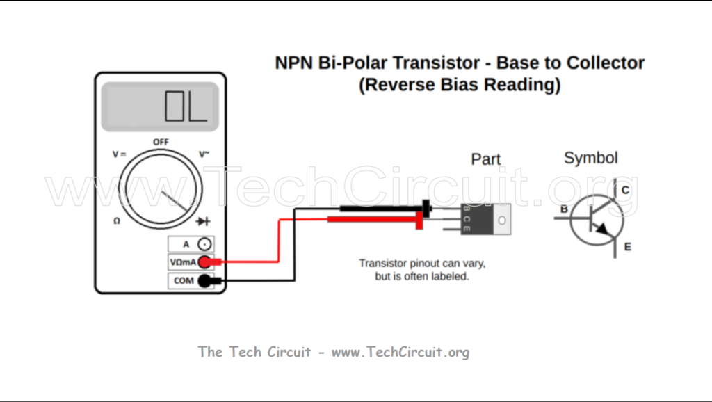 NPN Transistor Testing with a Multimeter - Base to Collector Reverse Bias