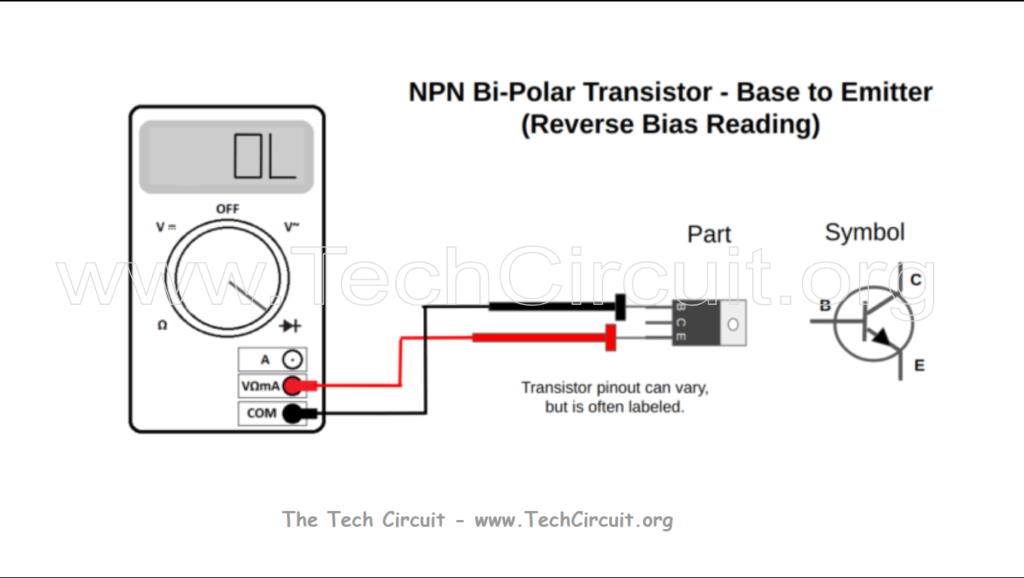 NPN Transistor Testing with a Multimeter - Base to Emitter Reverse Bias
