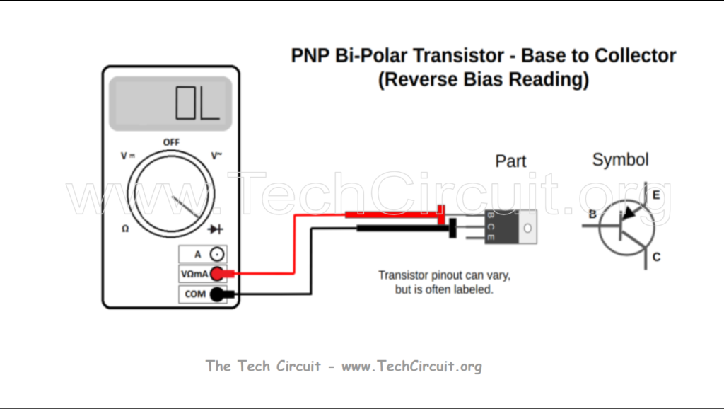 PNP Transistor Testing with a Multimeter - Base to Collector Reverse Bias