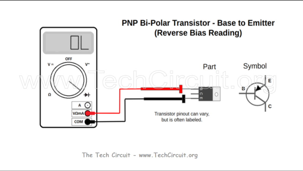 PNP Transistor Testing with a Multimeter - Base to Emitter Reverse Bias