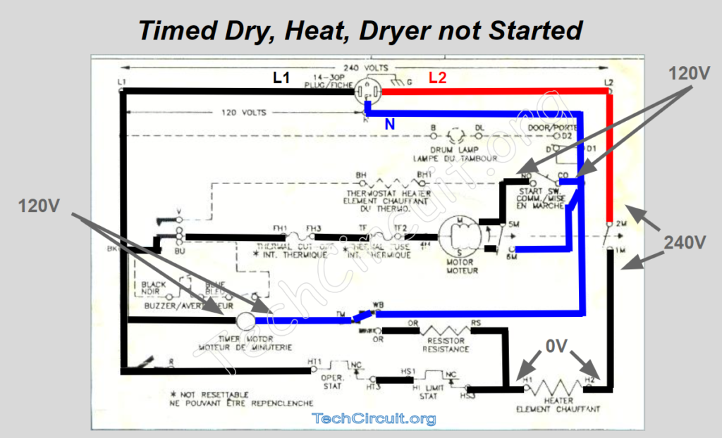 Whirlpool Dryer Schematic - Timed Dry - Heat Mode - Dryer Not Started