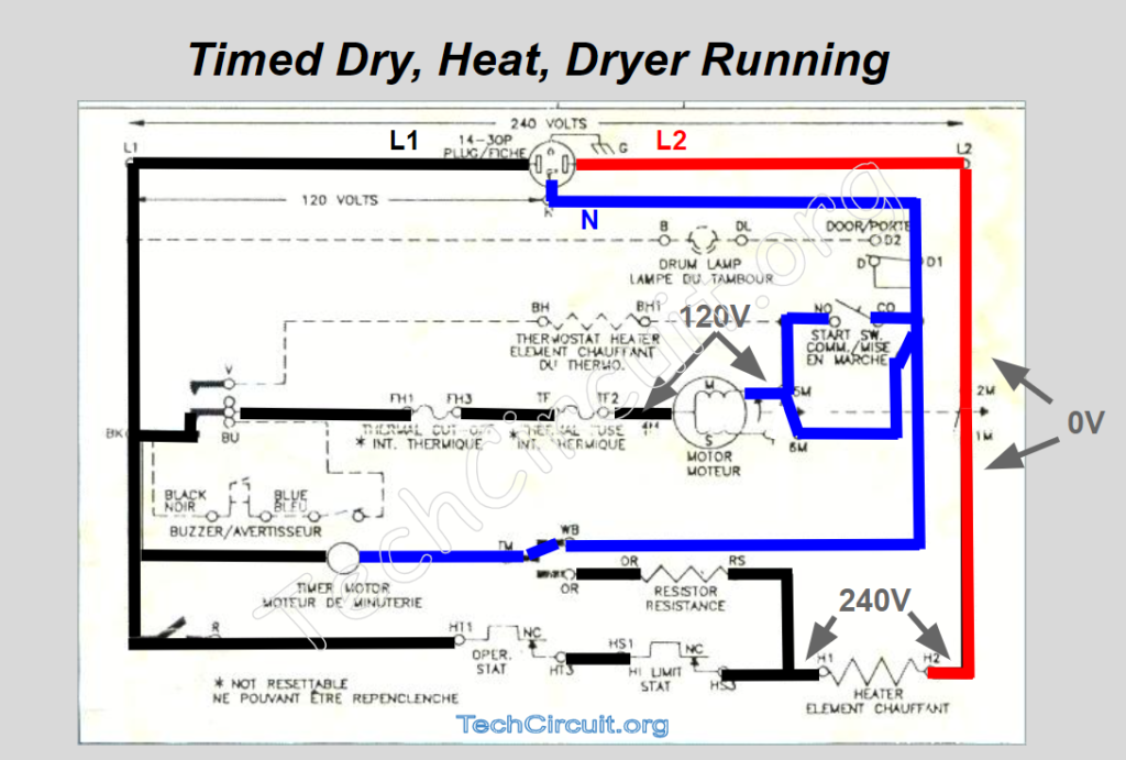 Whirlpool Dryer Schematic - Timed Dry - Heat Mode- Dryer Running