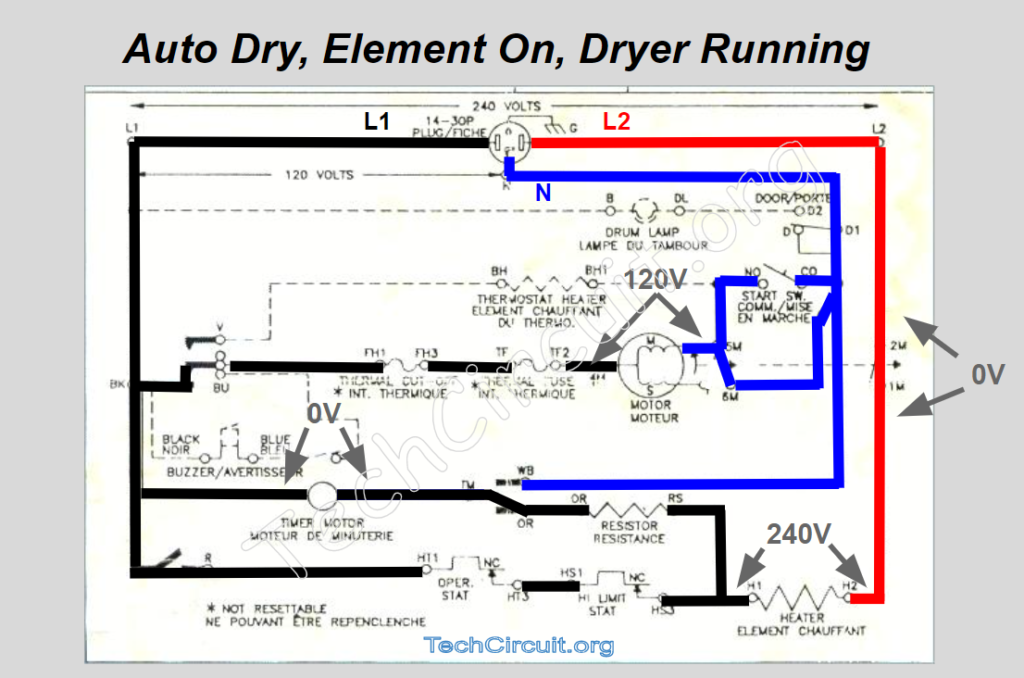 Whirlpool Dryer Schematic - Element Energized - Dryer Running