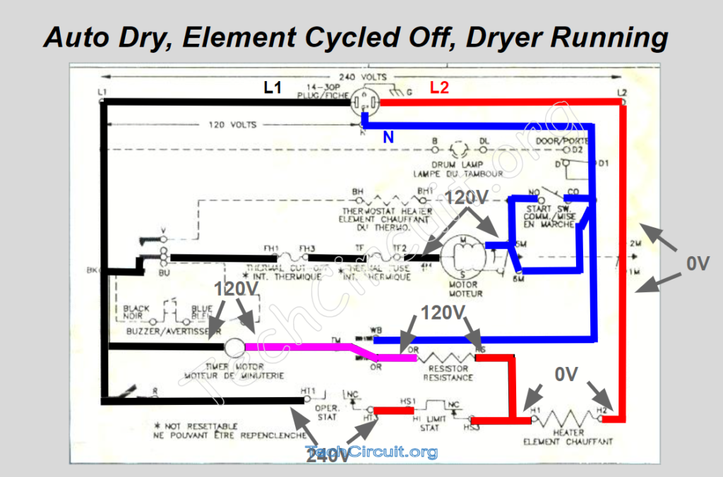 Whirlpool Dryer Schematic - Auto Dry - Element Cycled Off - Dryer Running