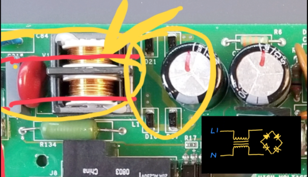 Full wave bridge rectifier composed of four diodes. 