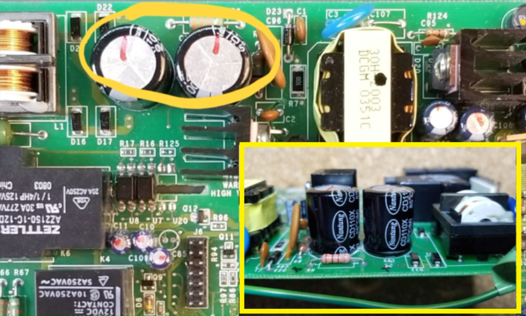 High ESR electrolytic capacitors in primary side of power supply. 