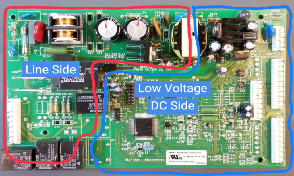 Line side and isolated side of a control board. 