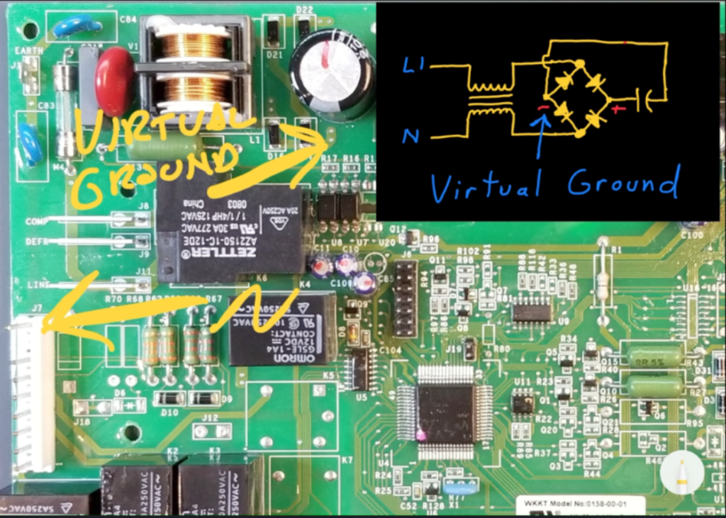 Virtual ground on primary side of a control board at bridge rectifier. 