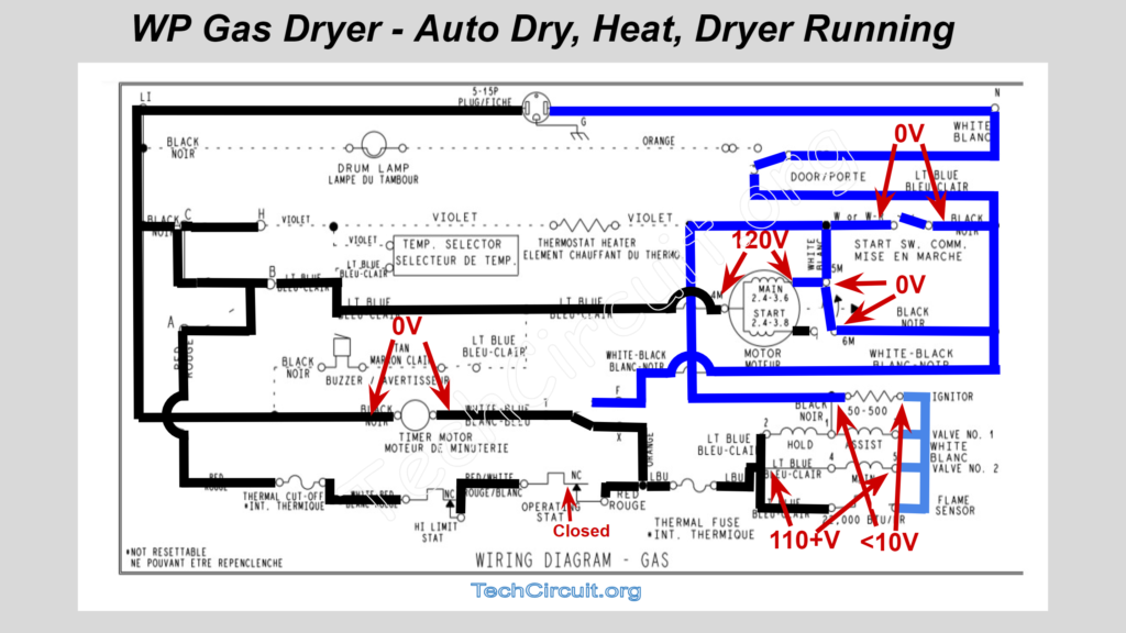 Whirlpool Gas Dryer Schematic - Auto Dry - Heat Cycled On