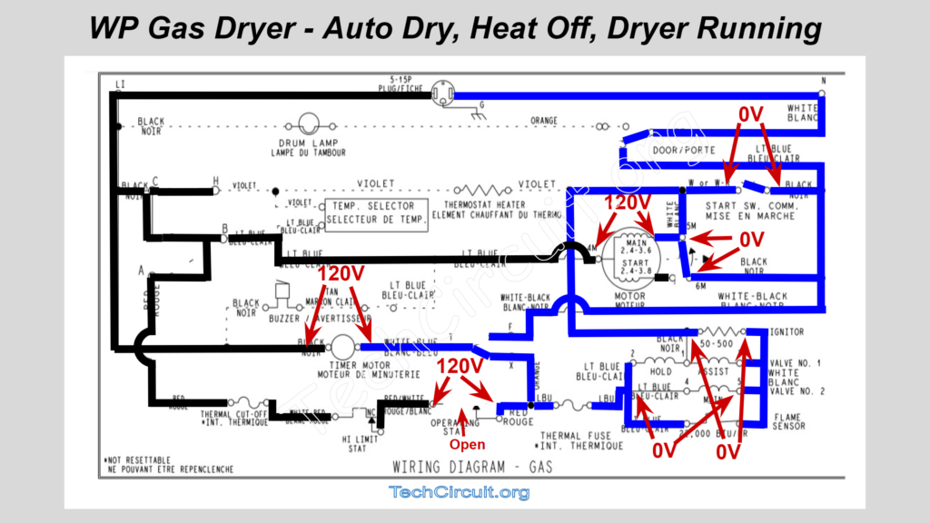 Whirlpool Gas Dryer Schematic - Auto Dry - Heat Cycled Off
