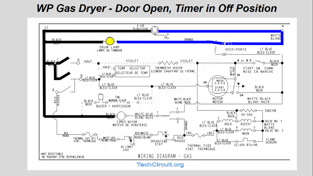 Whirlpool Gas Dryer Schematic - Door Open - Timer in Off Position