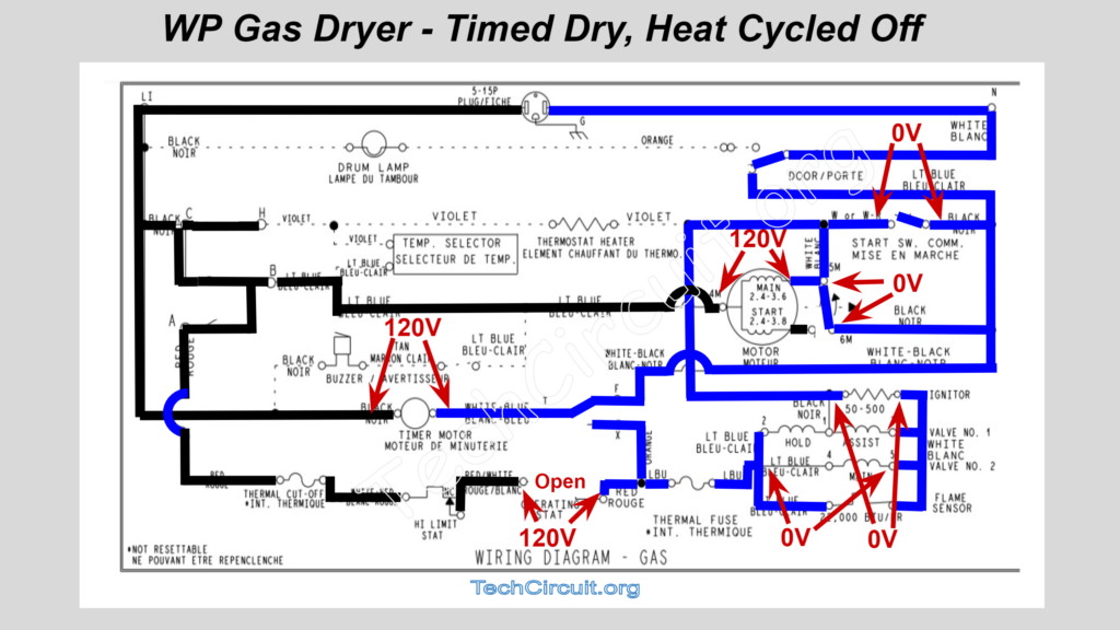 Whirlpool Gas Dryer Schematic - Timed Dry - Heat Cycled Off