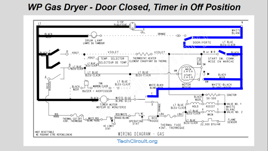 Whirlpool Gas Dryer Schematic - Door Closed - Timer in Off Position