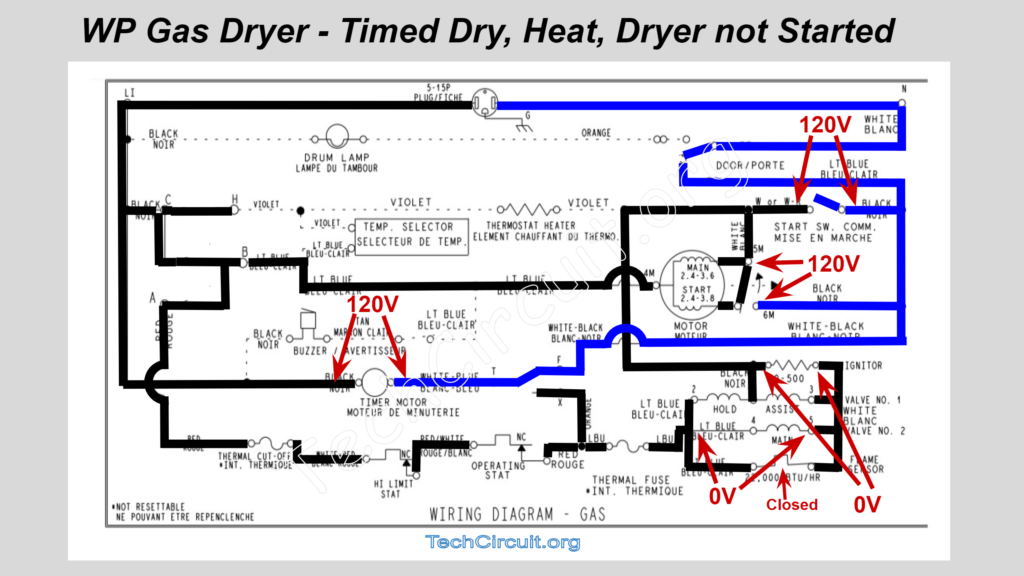 Whirlpool Gas Dryer Schematic - Timed Dry - Dryer not Started