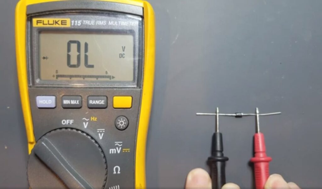 Testing a diode with a multimeter. Reverse-biased condition. 