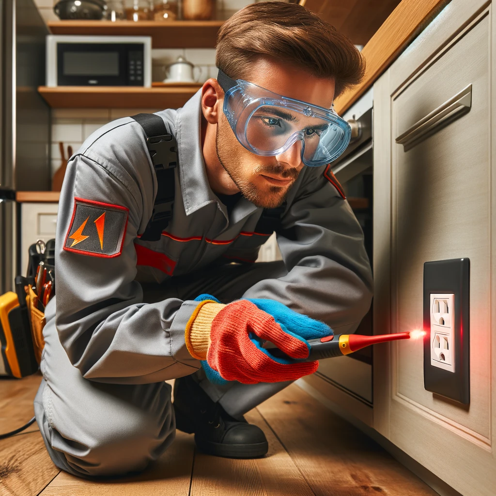 Appliance technician using an NCV voltage pen tester