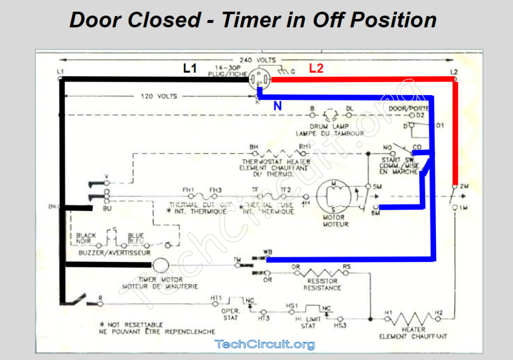 Whirlpool electric dryer schematic - Door Closed, Timer in Off Position