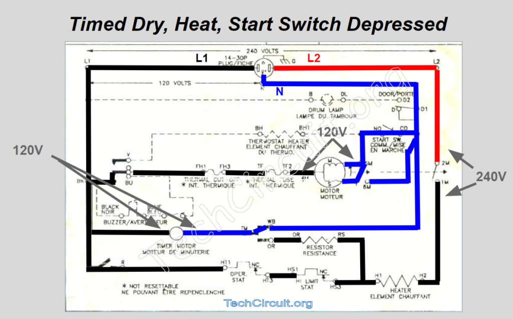 Whirlpool electric dryer schematic - Door Closed, Start Switch Depressed